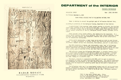 Topographical Map - Yellowstone National Park Radar Mosaic - USGS 1968 - 23 x 34 - Vintage Wall Art