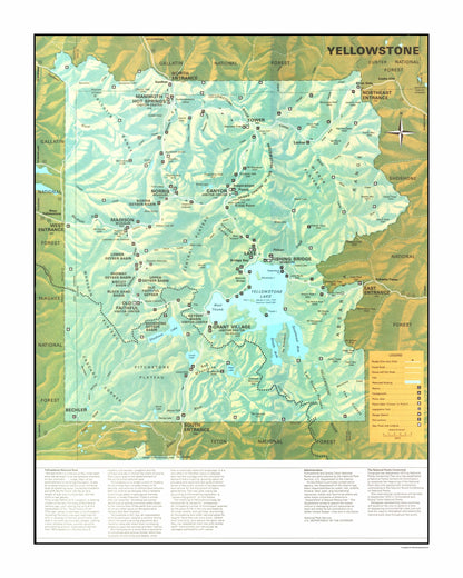 Historic State Map - Yellowstone National Park - US Park Services 1972 - 23 x 28.77 - Vintage Wall Art