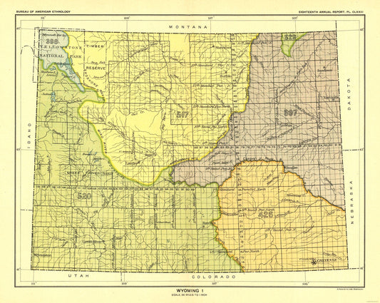 Historic State Map - Wyoming - Yellowstone National Park - Hoen 1896 - 28.82 x 23 - Vintage Wall Art
