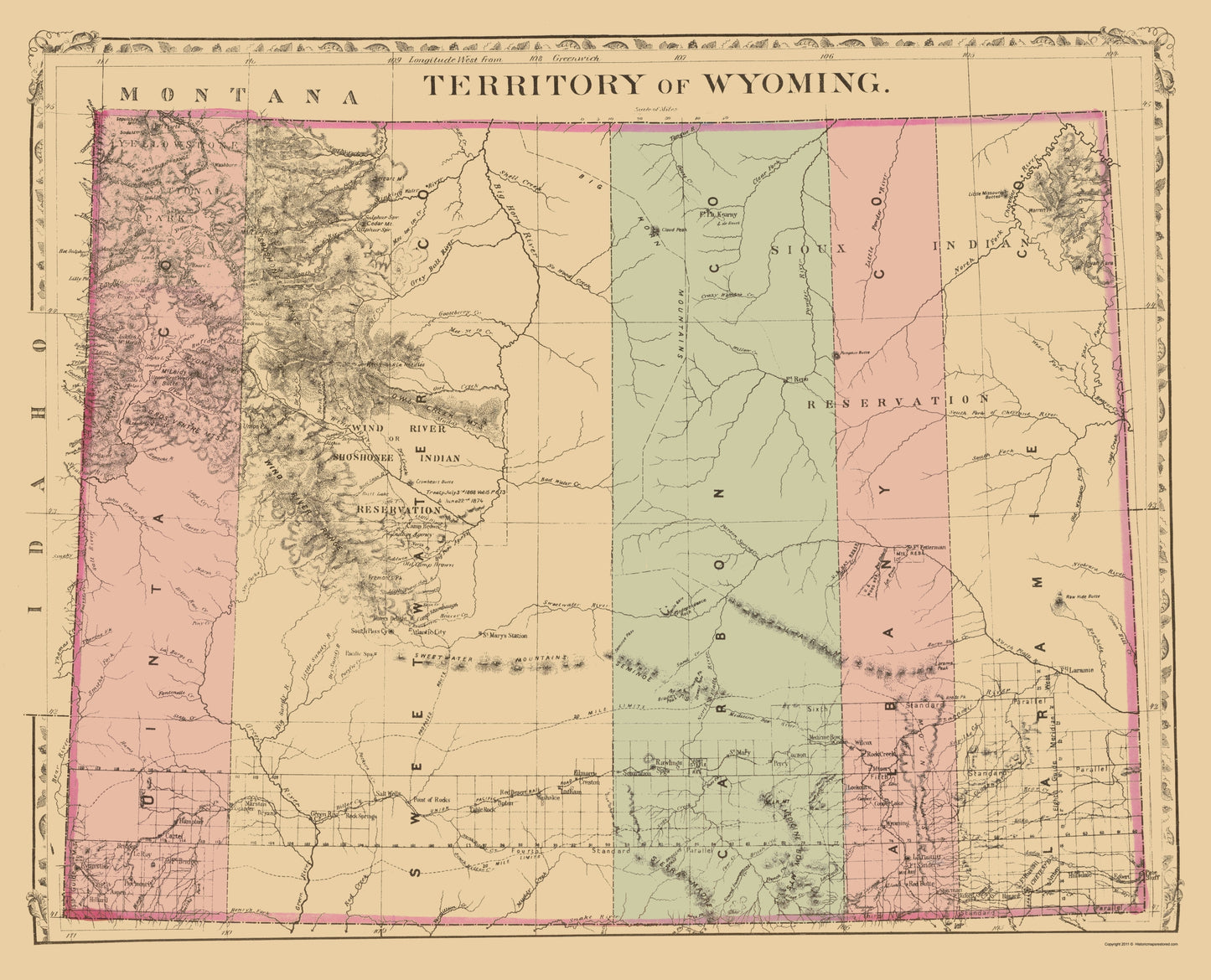 Historic State Map - Wyoming - Mitchell 1880 - 23 x 28.40 - Vintage Wall Art