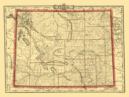 Historic State Map - Wyoming - Cram 1895 - 23 x 30 - Vintage Wall Art