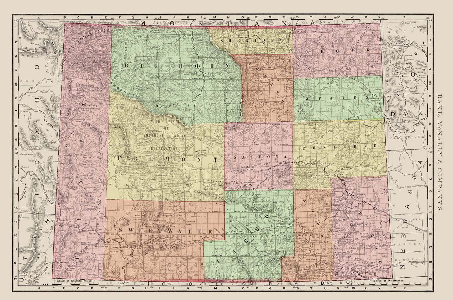 Historic State Map - Wyoming - Rand McNally 1903 - 23 x 34.74 - Vintage Wall Art