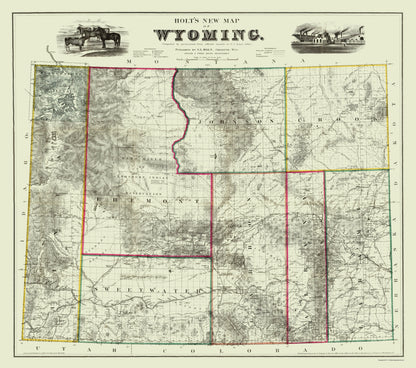 Historic State Map - Wyoming - Holt 1883 - 23 x 26.00 - Vintage Wall Art