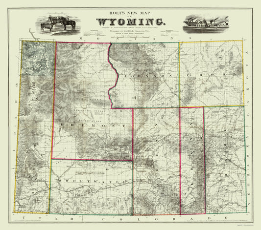 Historic State Map - Wyoming - Holt 1883 - 23 x 26.00 - Vintage Wall Art