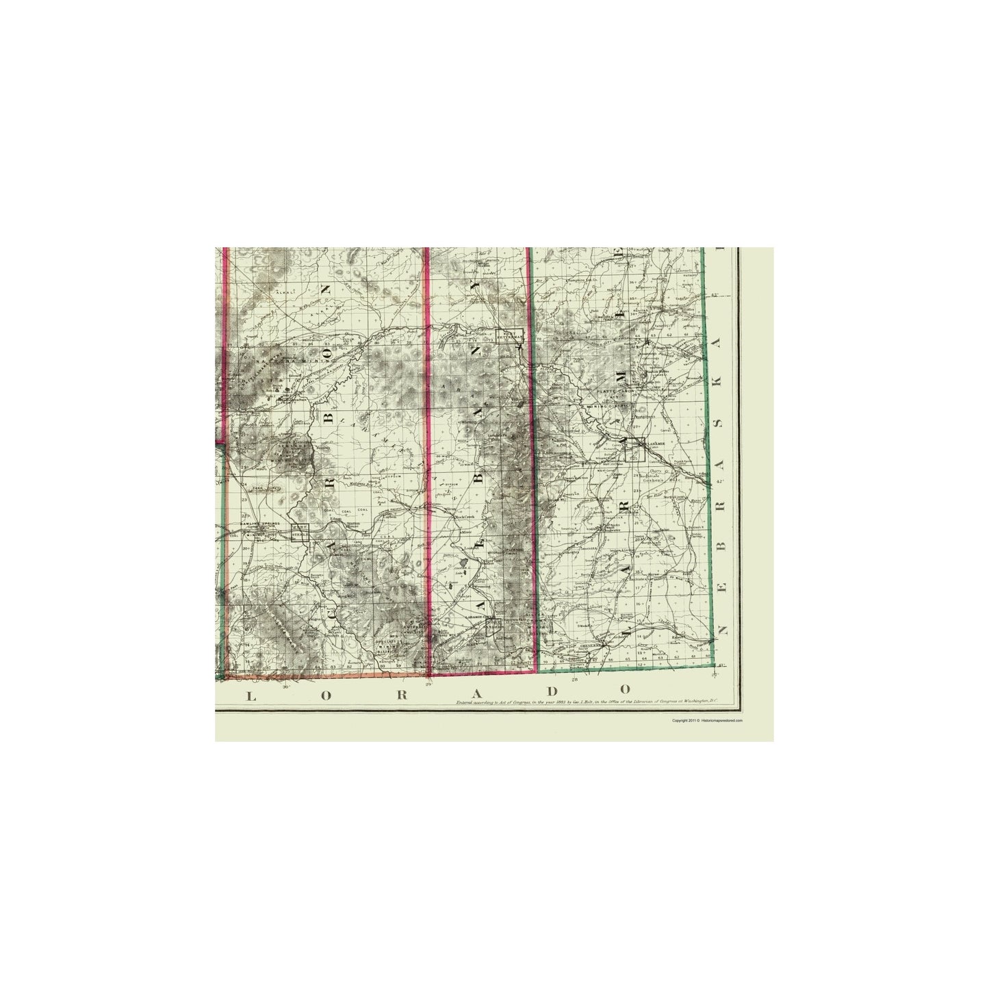 Historic State Map - Wyoming - Holt 1883 - 23 x 26.00 - Vintage Wall Art