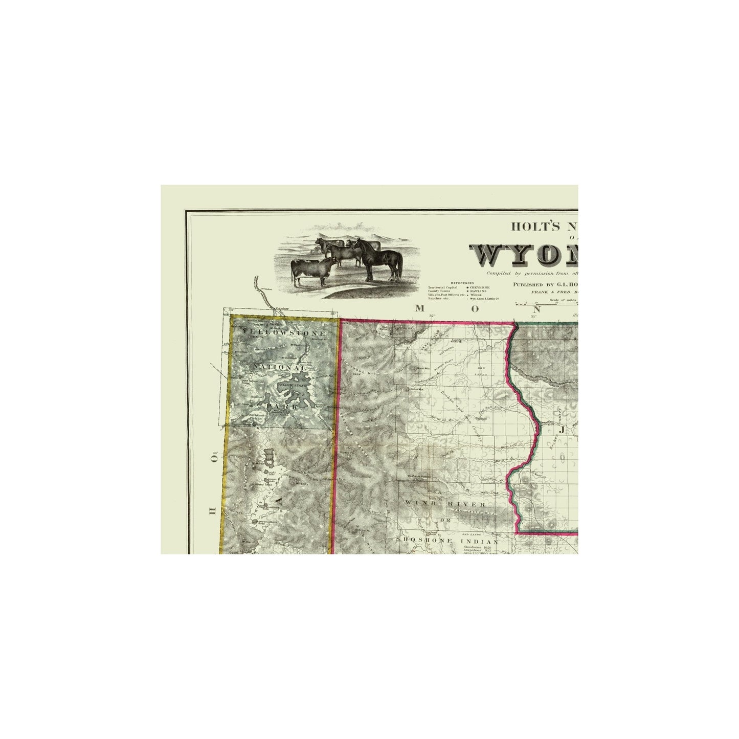 Historic State Map - Wyoming - Holt 1883 - 23 x 26.00 - Vintage Wall Art