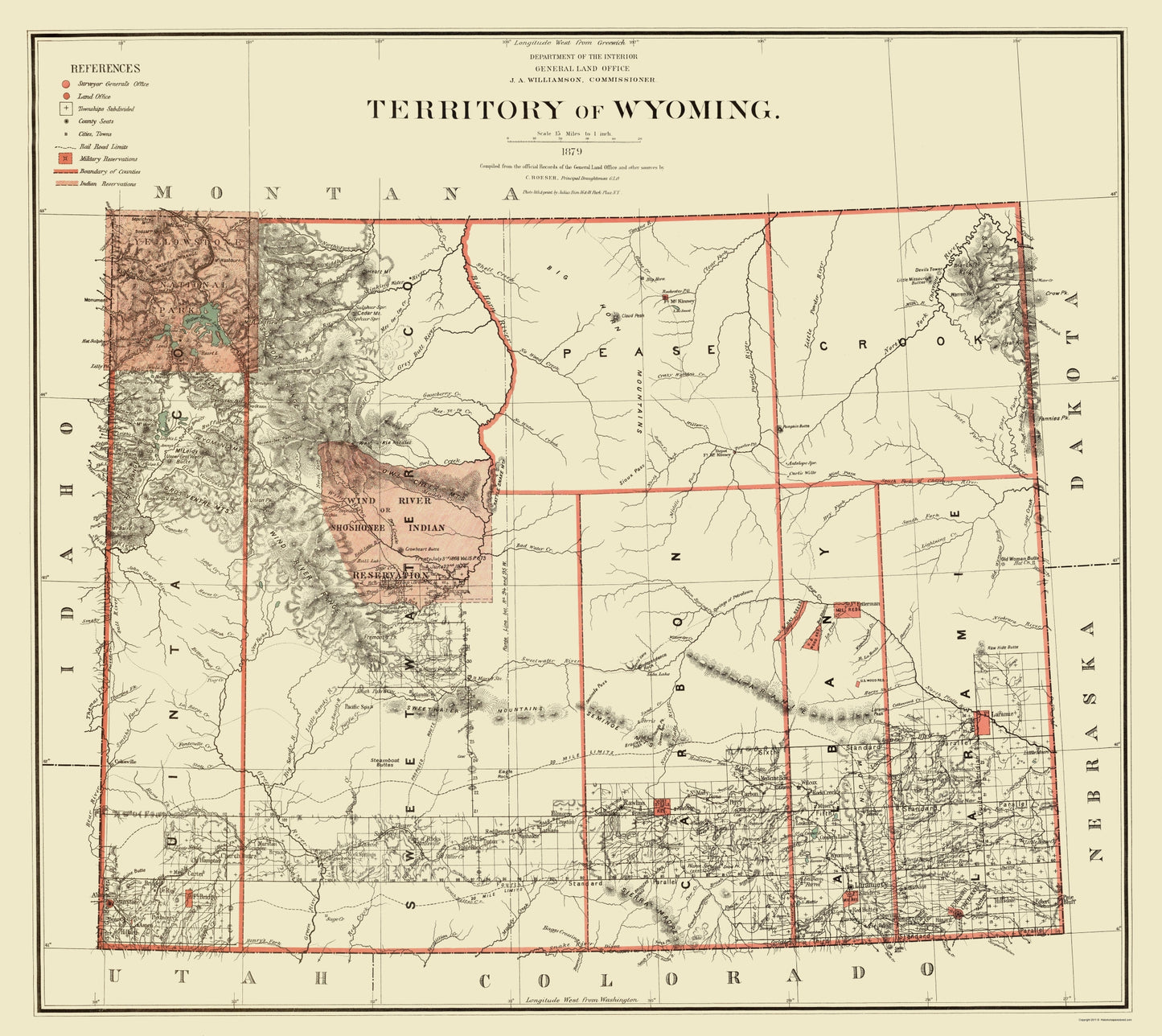 Historic State Map - Wyoming - Bien 1879 - 23 x 25.81 - Vintage Wall Art