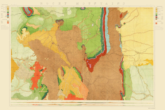 Topographical Map - Colorado Rocky Mountains Wyoming - King 1876 - 23 x 34.58 - Vintage Wall Art