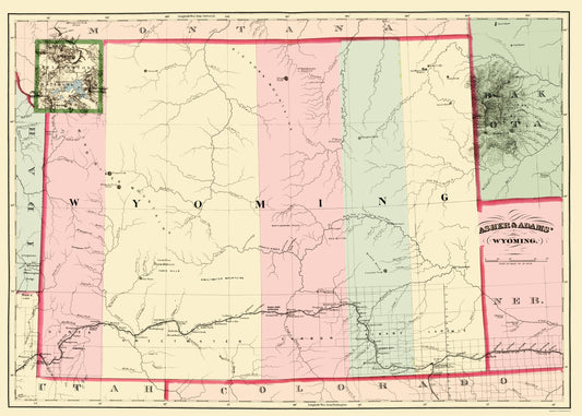 Historic State Map - Wyoming - Asher 1874 - 23 x 32.21 - Vintage Wall Art