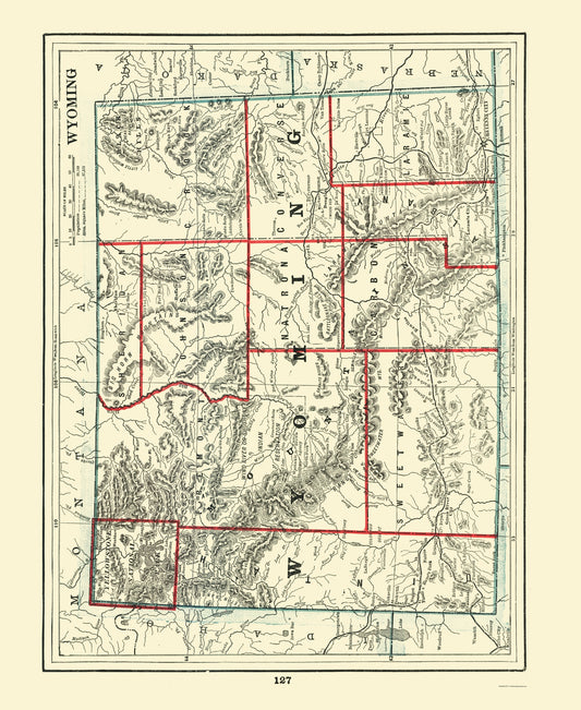 Historic State Map - Wyoming - Rathbun 1893 - 23 x 28.08 - Vintage Wall Art
