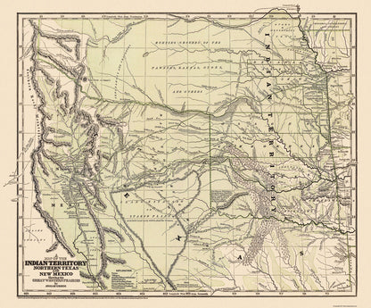 Historic State Map - Indian Territory Texas New Mexico - 1844 - 27.75 x 23 - Vintage Wall Art