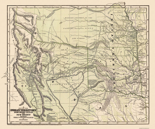 Historic State Map - Indian Territory Texas New Mexico - 1844 - 27.75 x 23 - Vintage Wall Art