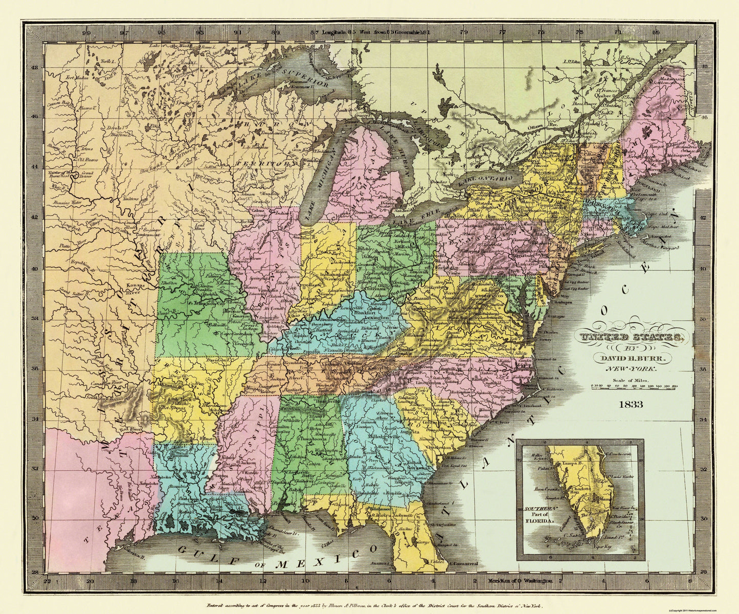 Historic State Map - United States - Burr 1833 - 27.69 x 23 - Vintage Wall Art