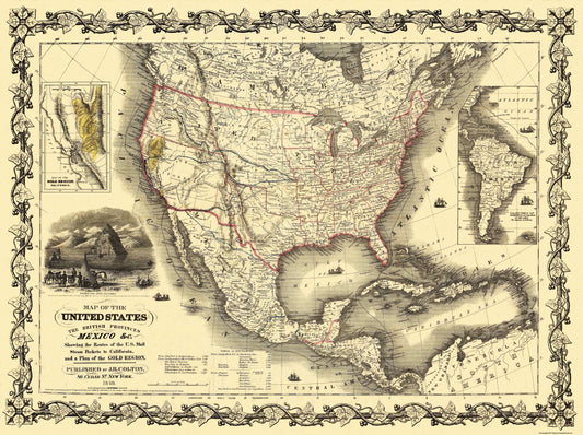 Historic Map - United States Mexico - Colton 1849 - 30.81 x 23 - Vintage Wall Art