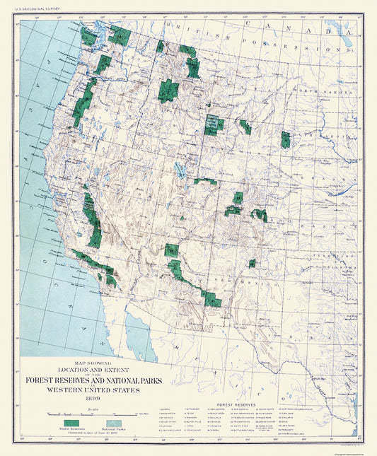 Historic State Map - Western Forest Reserves National Parks 1899 - 23 x 27 - Vintage Wall Art