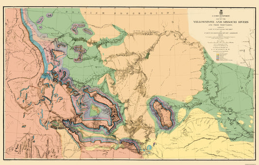 Topographical Map - Yellowstone Missouri River - War Dept 1859 - 36.06 x 23 - Vintage Wall Art